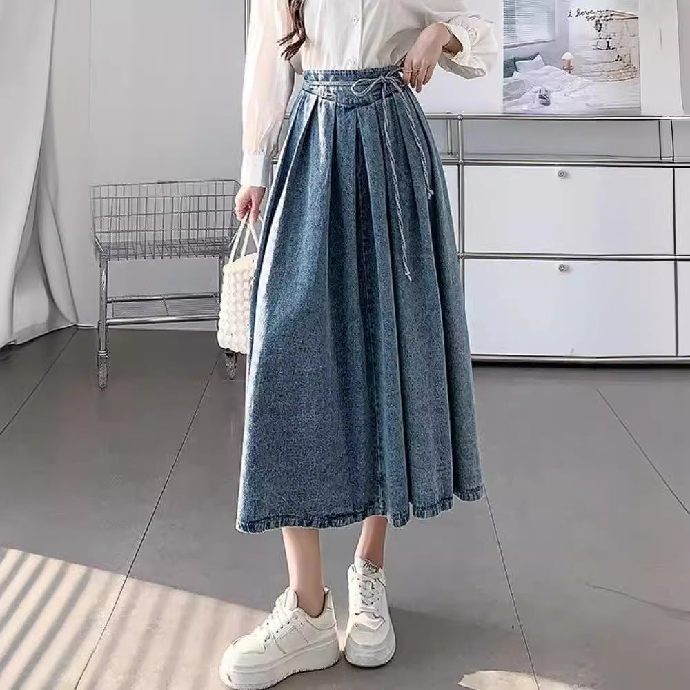 Damen-Midirock mit hohem Bund und Falten in A-Linie – Eleganter Stil