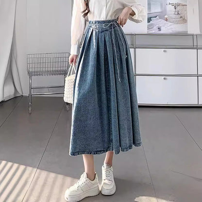 Damen-Midirock mit hohem Bund und Falten in A-Linie – Eleganter Stil