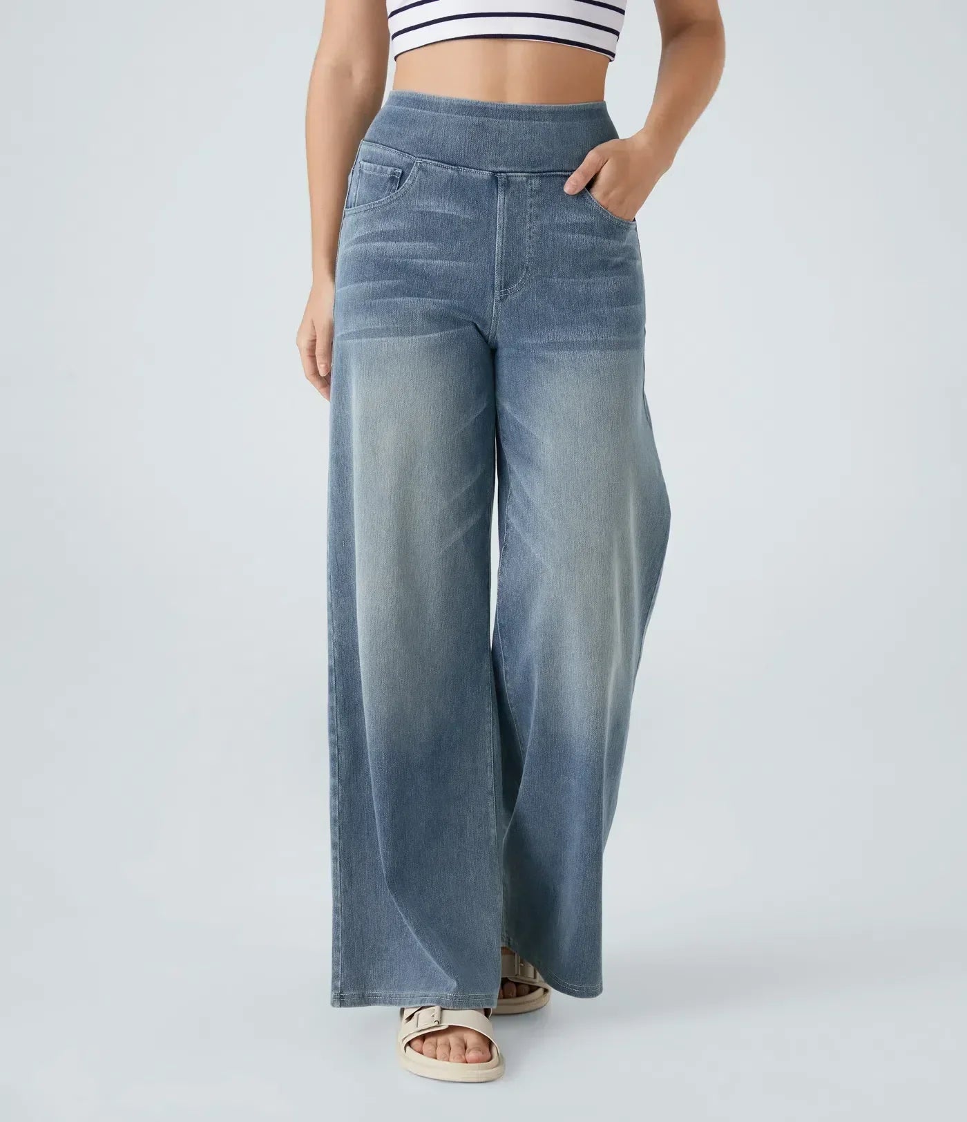 Women's Pants with High Waist and Elastic Waistband