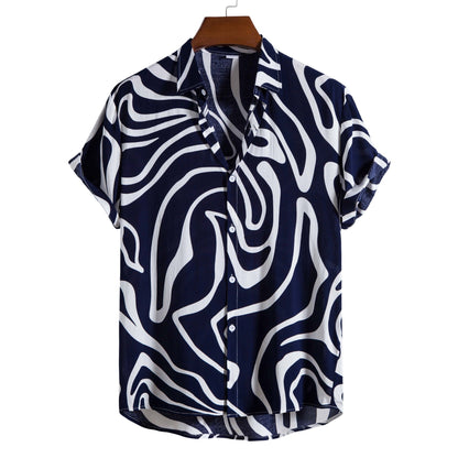 Herren Plus Sommer Kurzarm-Cardigan Mit Geometrischem Print, Grün, Hellgrün