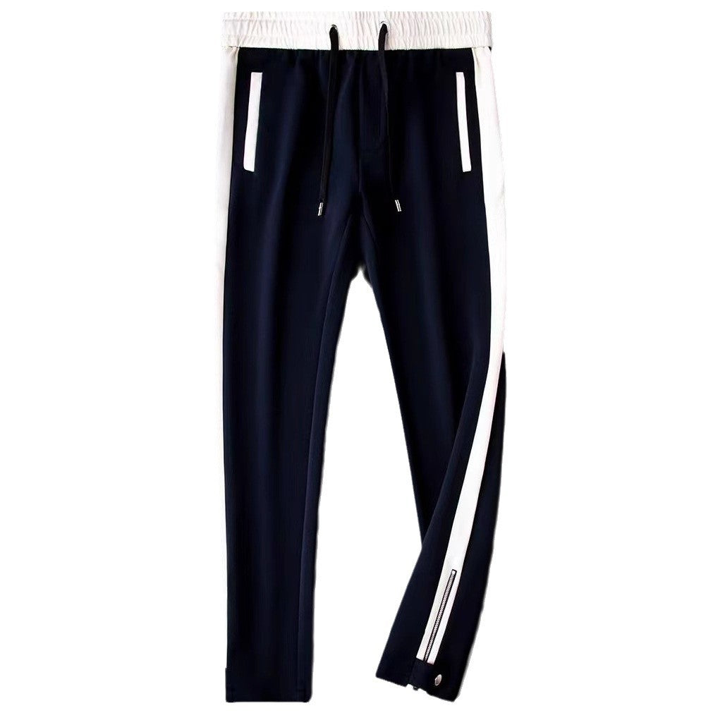 Men's Autumn Straight Pants Color Contrast Patchwork Microelastic