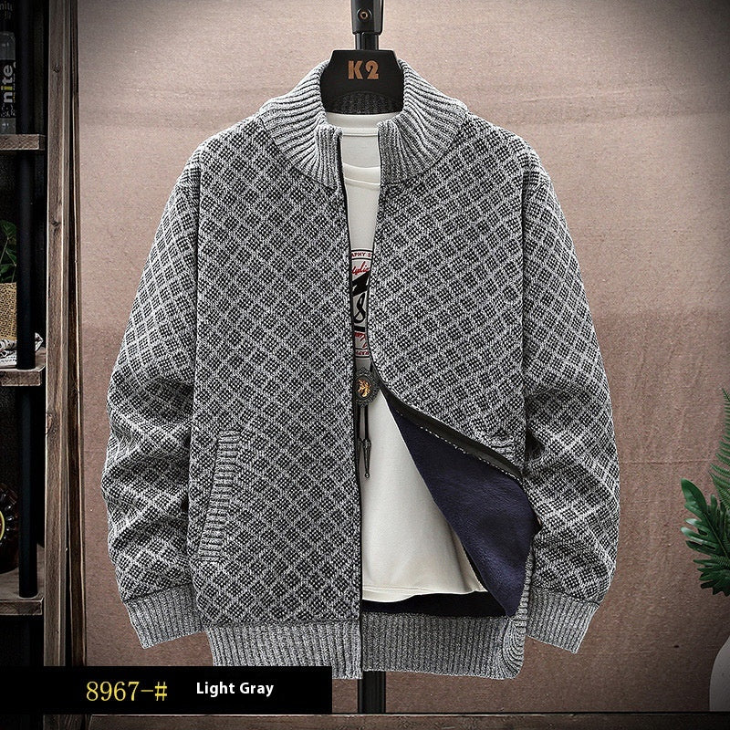 Herren Strickpullover Reißverschluss Langarm Lockeres Design – Woll-Mischung