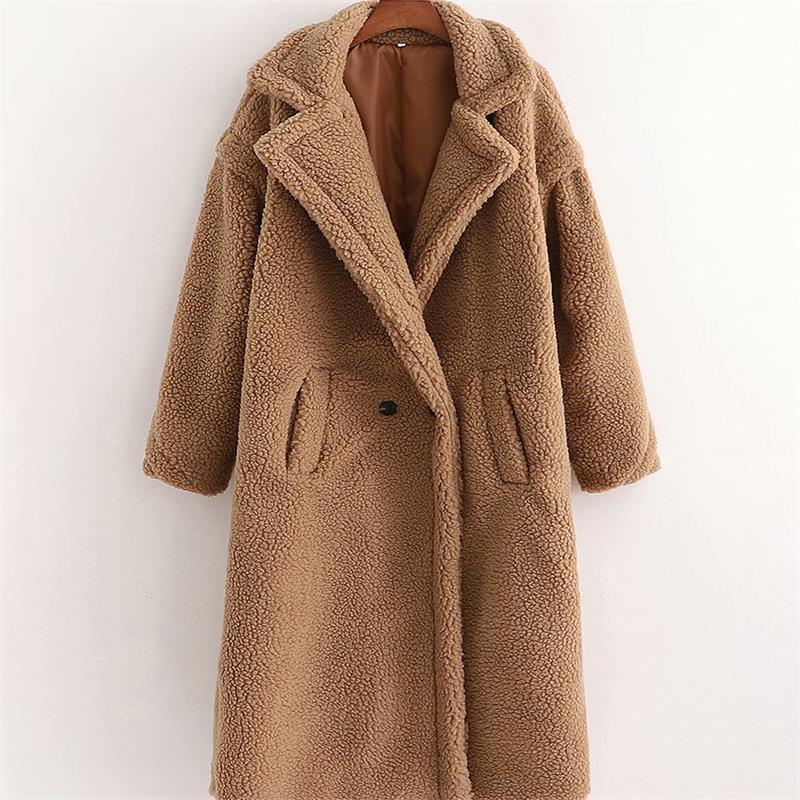 Damen Wintermantel lang mit Teddy-Struktur und verstärktem Design