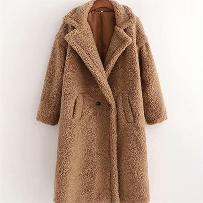 Damen Wintermantel lang mit Teddy-Struktur und verstärktem Design