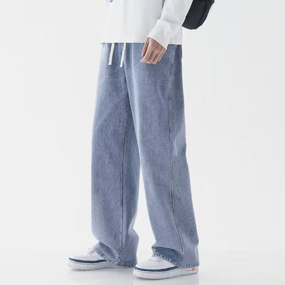 Herren-Hose Mit Weitem Bein, Mittelhoher Bund, Einfarbig, Lockere Passform