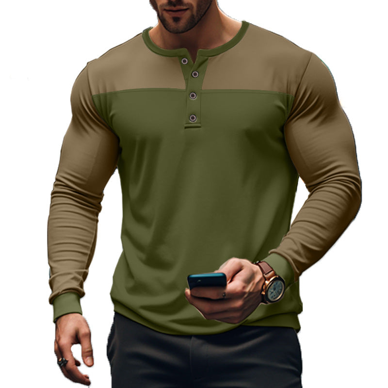 Herren Langarm-Henley-Shirt Color-Block – Baumwoll-Mix