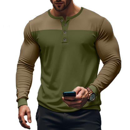 Herren Langarm-Henley-Shirt Color-Block – Baumwoll-Mix