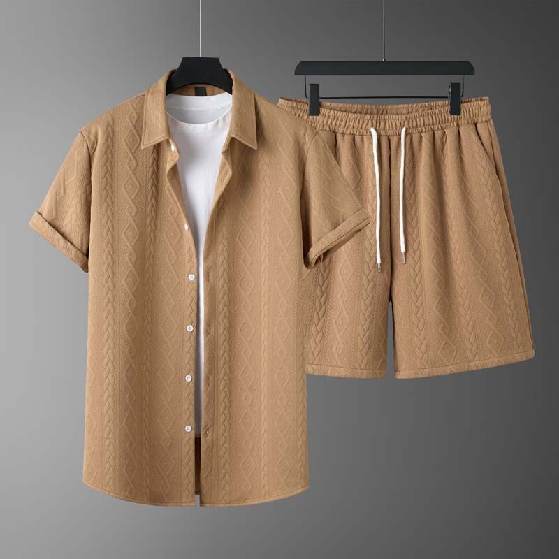 Herren-Frühlings-Shorts-Set: Kurzarm-T-Shirt Und Shorts Mit Rautenmuster