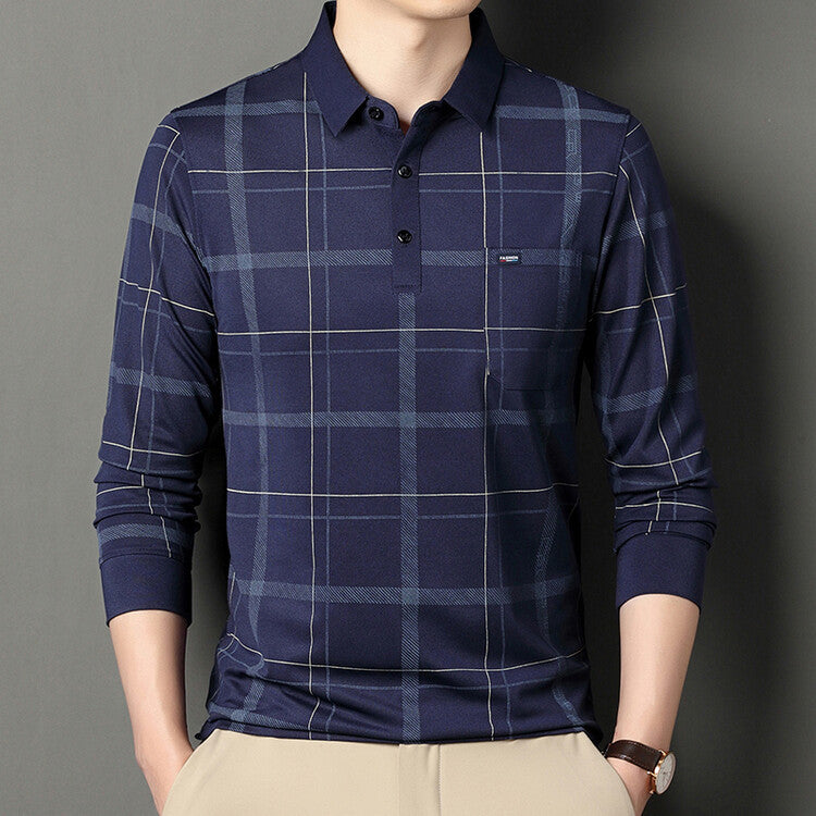 Herren Polohemd Gestreift Langarm Slim Fit – Baumwoll-Mischung