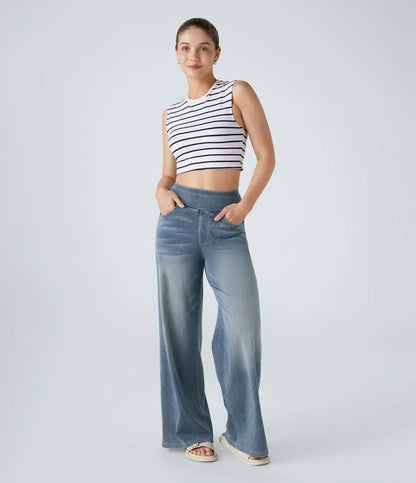 Women's Pants with High Waist and Elastic Waistband