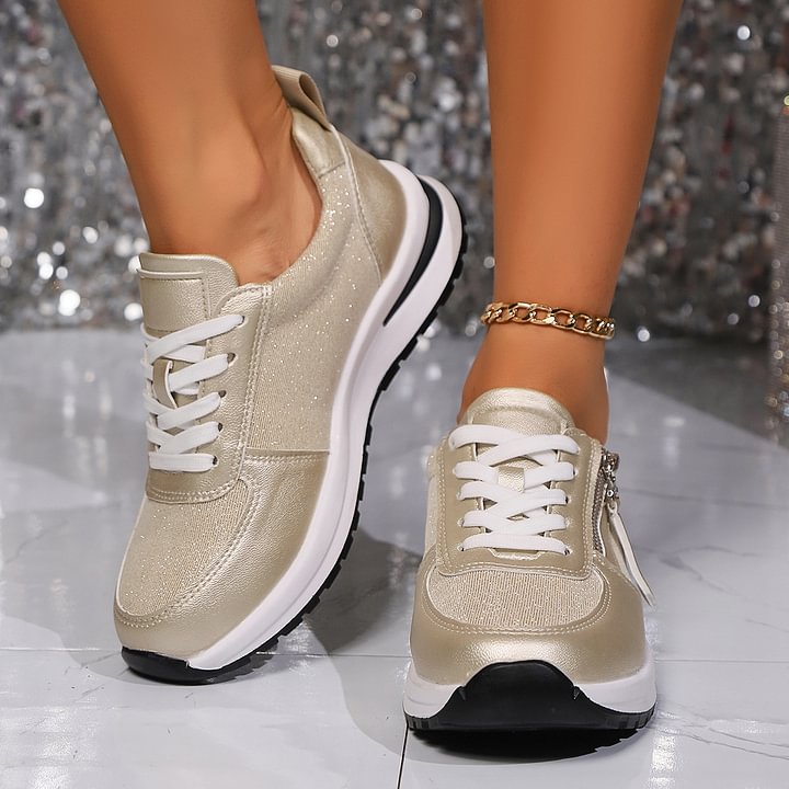 Damen-Sneaker Mit Seitlichem Reißverschluss, Fußgewölbeunterstützung Und Rutschfester Sohle