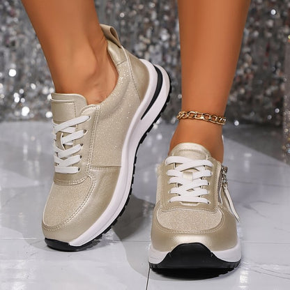 Damen-Sneaker Mit Seitlichem Reißverschluss, Fußgewölbeunterstützung Und Rutschfester Sohle