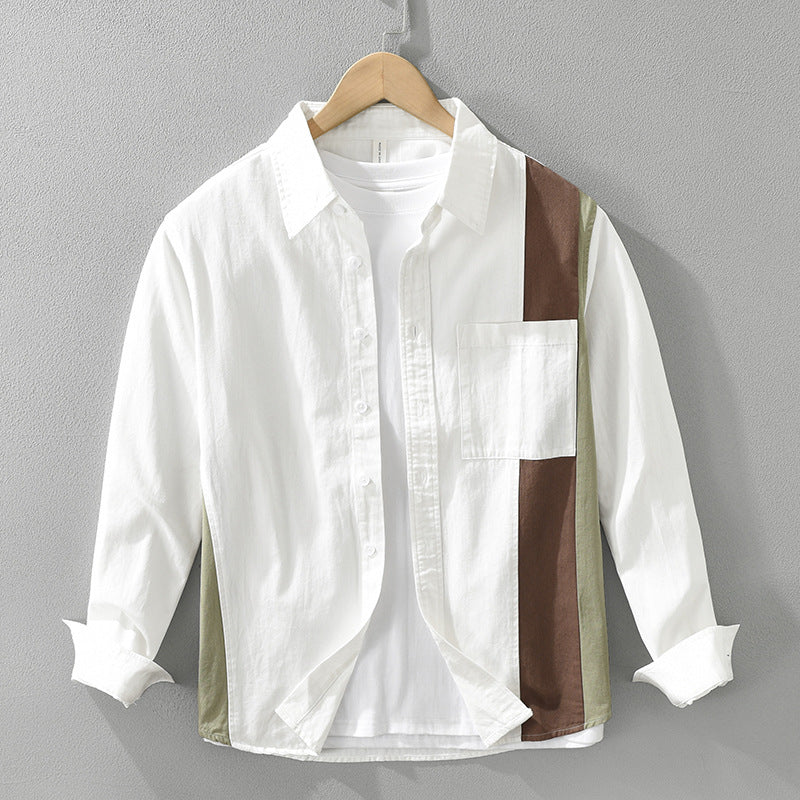 Men's Long-Sleeve Shirt Striped Loose Fit Square Collar