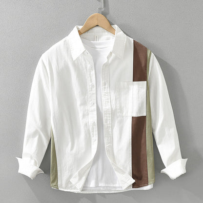 Men's Long-Sleeve Shirt Striped Loose Fit Square Collar