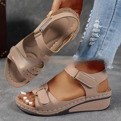 Damen-Sandalen Mit Dicker Sohle Und Klettverschluss – Lederoptik