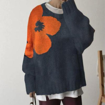 Women's Sweater with Long Sleeves, Solid Color Knitted Sweater