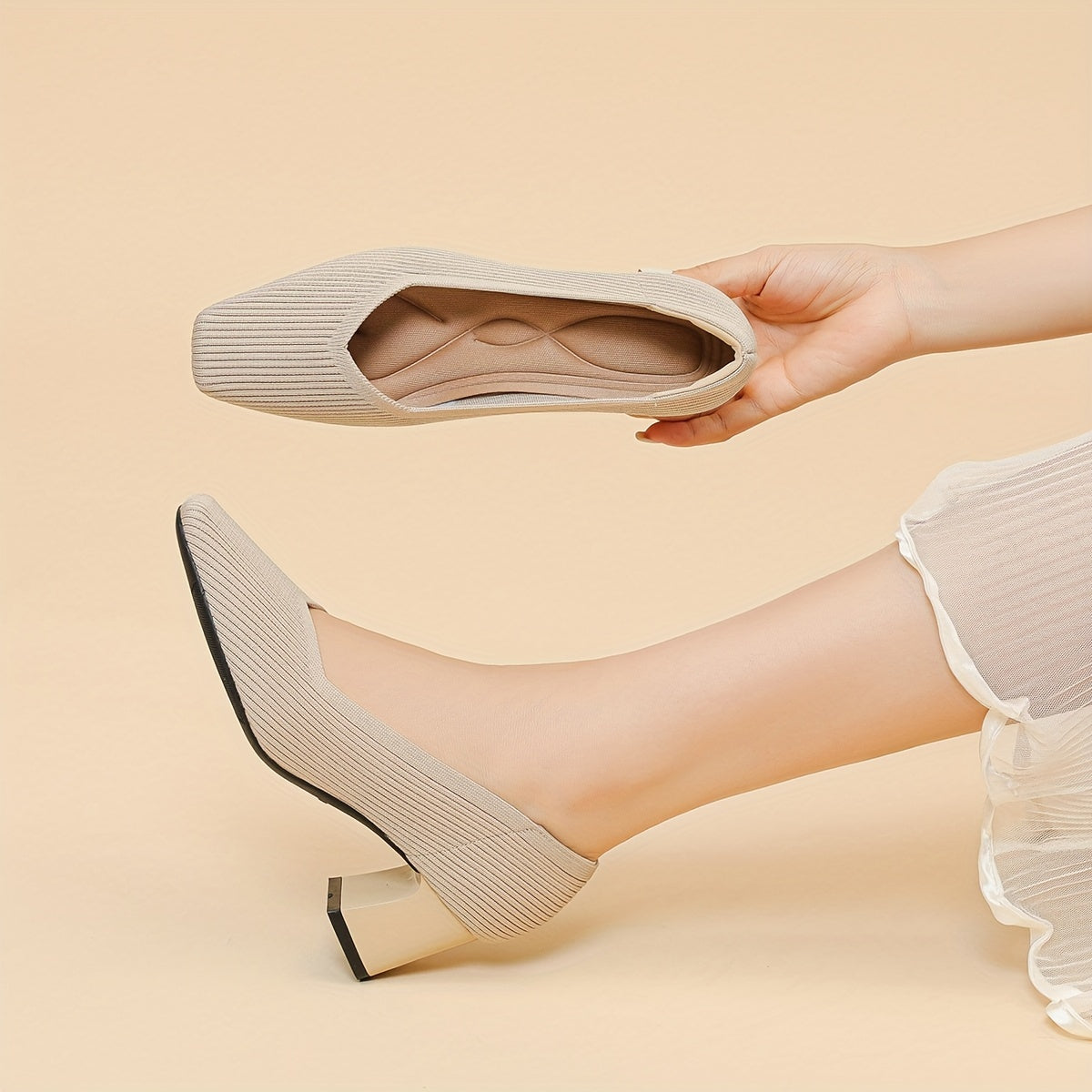 Women's Pumps Block Heel Stretch Fit Padded Sole