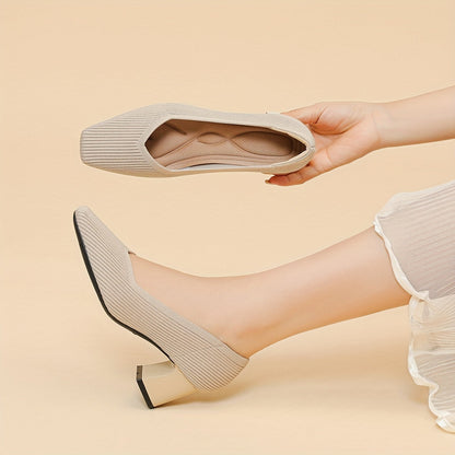 Women's Pumps Block Heel Stretch Fit Padded Sole