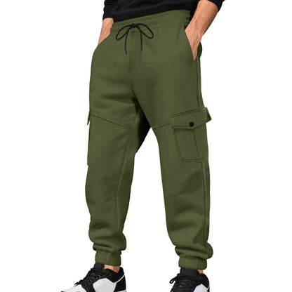 Men's Work Pants with Loose Leg Cuffs, Multiple Pockets, and Ankle Bands