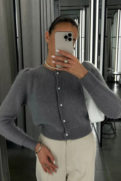 Damen Strickcardigan Mit Rundhalsausschnitt