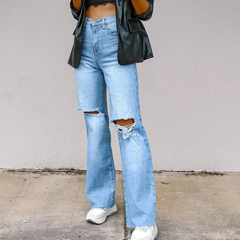 Damen High-Waist-Hose mit modischen Rissen