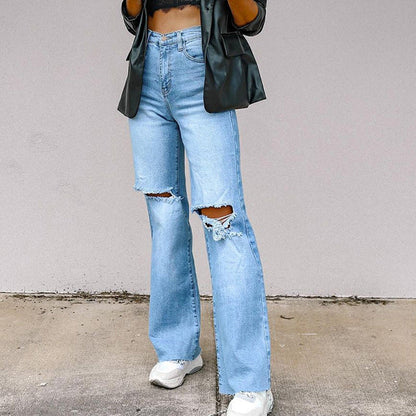 Damen High-Waist-Hose mit modischen Rissen