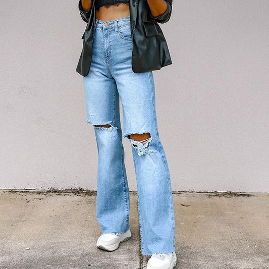 Damen High-Waist-Hose mit modischen Rissen