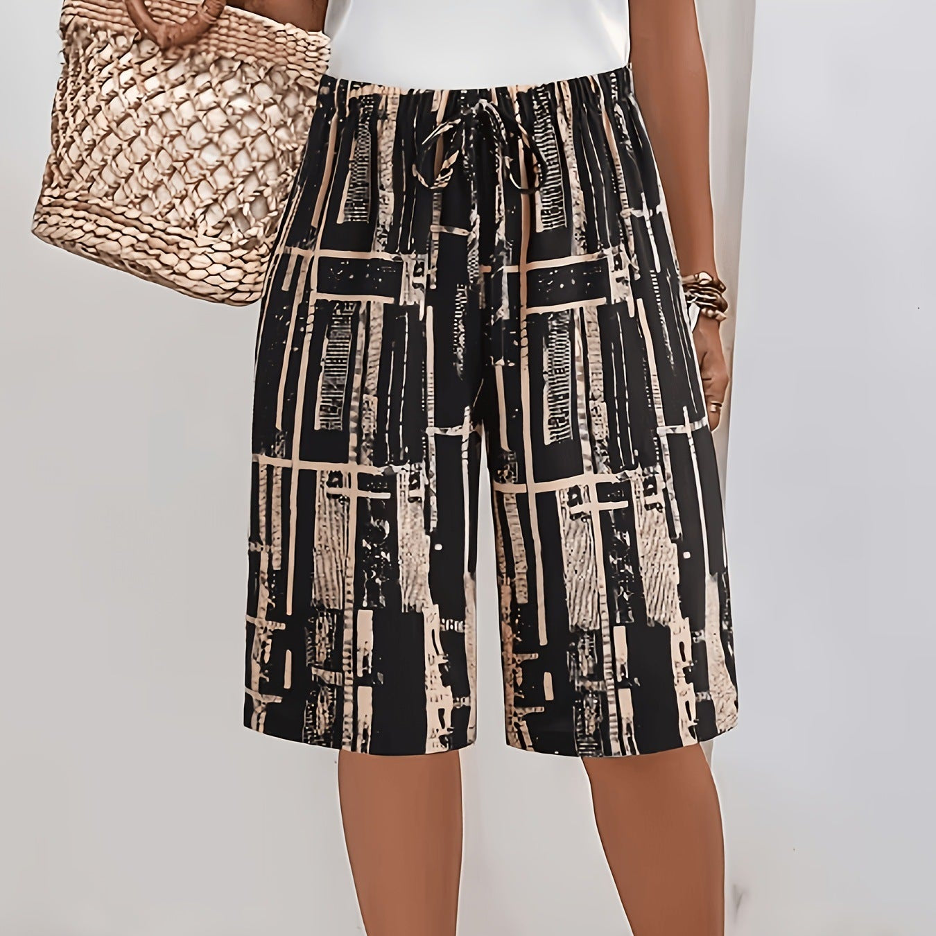 Herren Caprihose mit Print – Lockerer Schnitt Kordelzugbund