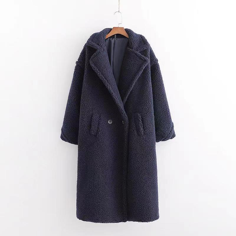 Damen Wintermantel lang mit Teddy-Struktur und verstärktem Design