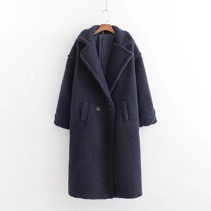 Damen Wintermantel lang mit Teddy-Struktur und verstärktem Design