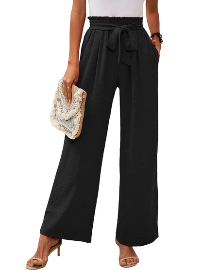 Damen-Hose mit hohem Bund, geknotetem Bund und weitem Bein – Klassischer Stil