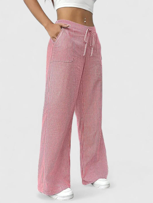 Damen Wide-Leg Hose Mit Elastischem Bund, Bindeband Und Aufgesetzten Taschen