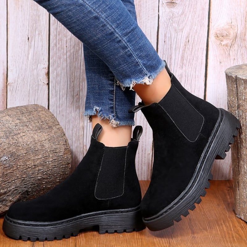Damen Herbst-Stiefeletten mit runder Zehenkappe und klobiger Plateausohle