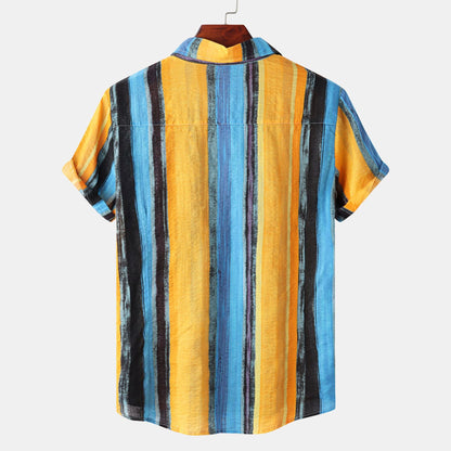Herren Sommerhemd Mit Blumenmuster, Kurzarm, Kontrastfarbe Plus Grün