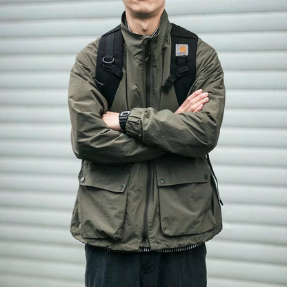 Herren Jagdjacke mit Reverskragen, lockerem Schnitt und Reißverschluss-Front