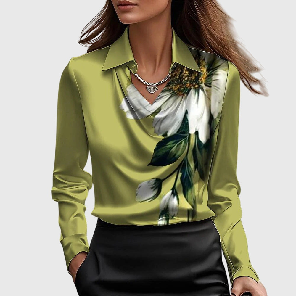 Damen Bluse mit Faltenausschnitt und Brusttasche