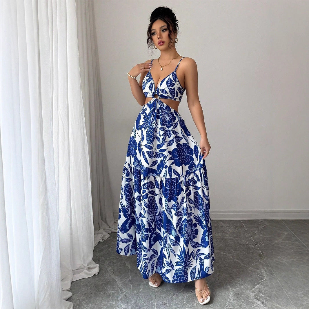 Damen Maxikleid mit Blumenmuster – Neckholder Ärmelloses Design