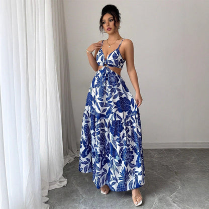 Damen Maxikleid mit Blumenmuster – Neckholder Ärmelloses Design