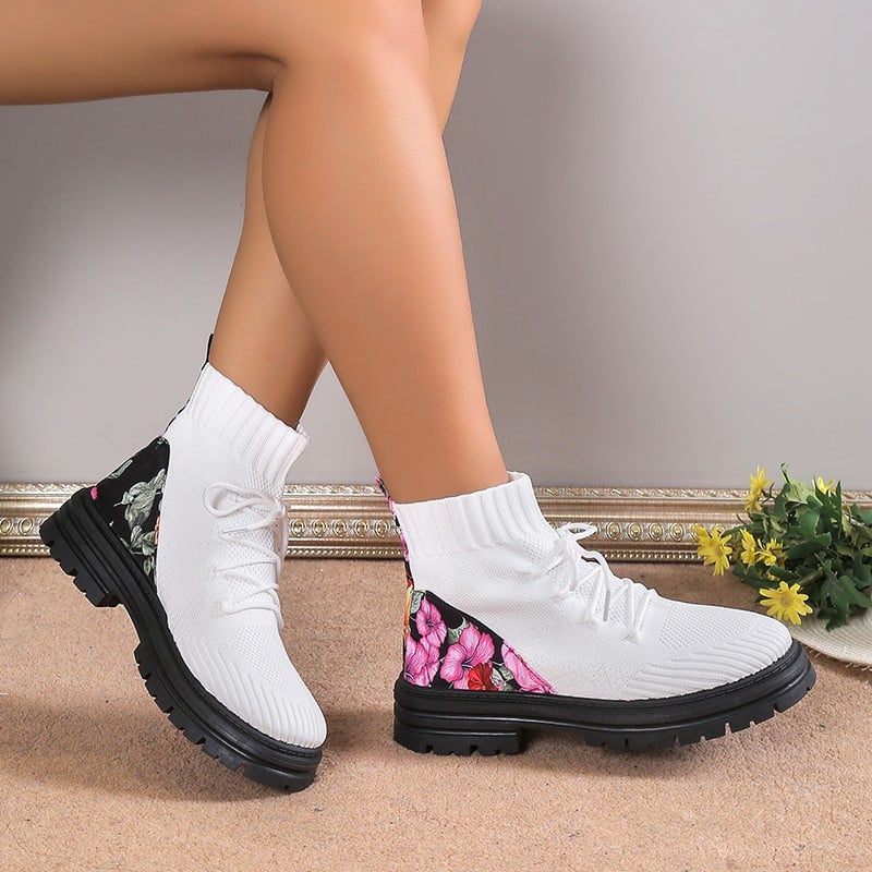 Women's Autumn Winter Ankle Boots High-Top Sock Design with Flat Rubber Sole