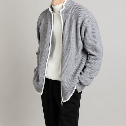 Herren Cardigan Locker Offenes Design Langarm – Woll-Mischung