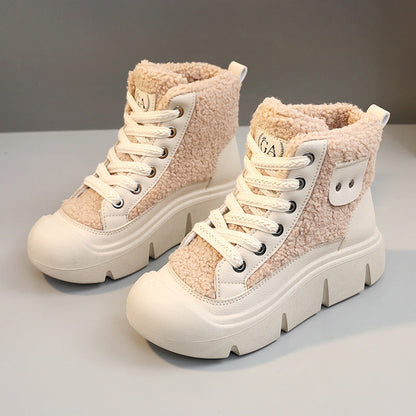 Women's winter high-top sneakers with laces, round toe, and non-slip rubber sole