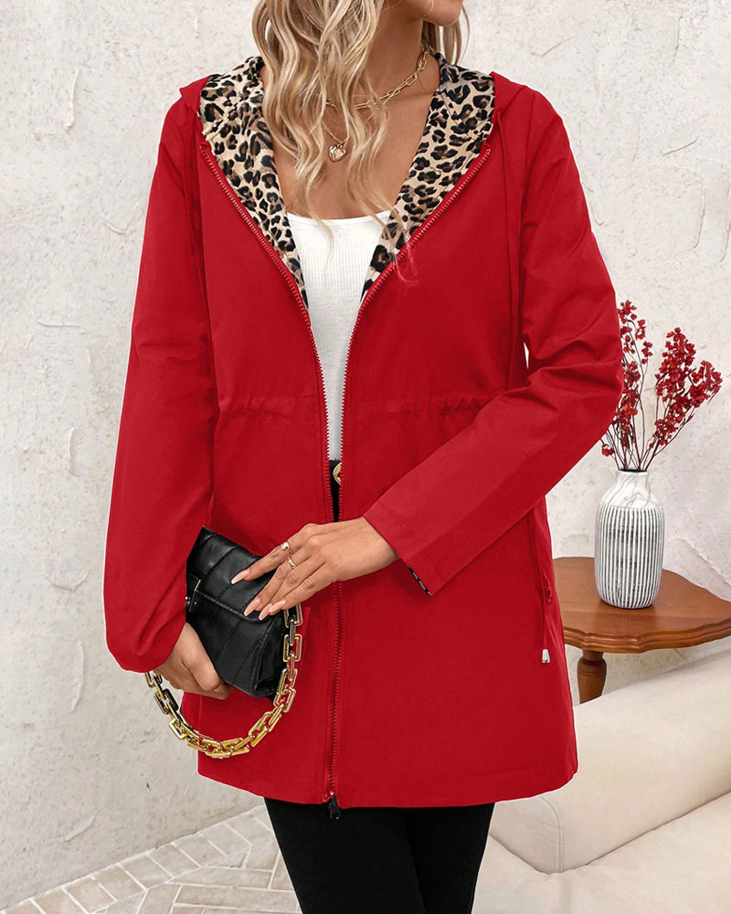 Women's Reversible Cardigan with Leopard Print and Pockets
