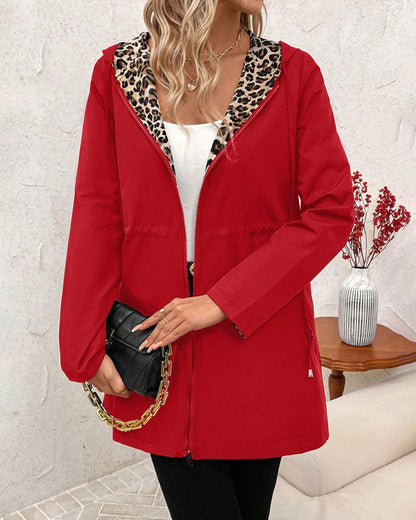 Women's Reversible Cardigan with Leopard Print and Pockets