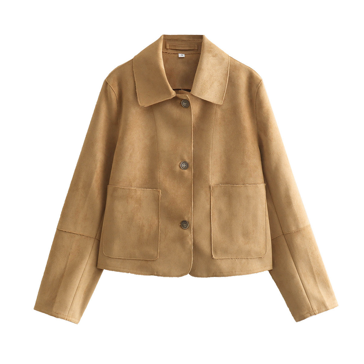 Damen Langarmjacke aus Kunstwildleder mit eckigem Kragen und Fronttaschen