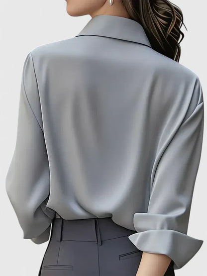 Damen Langarmtop Mit Verdeckter Knopfleiste Und Abgerundetem Saum