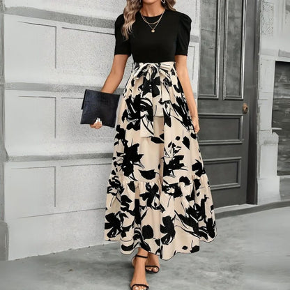 Damen Maxikleid Blumenmuster Hohe Taille A Linie Sommer