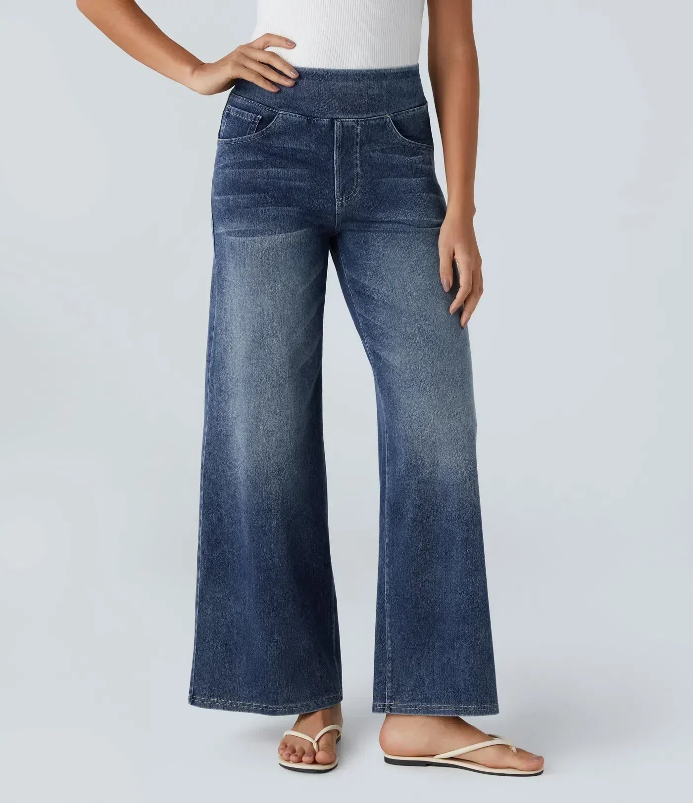 Women's Pants with High Waist and Elastic Waistband