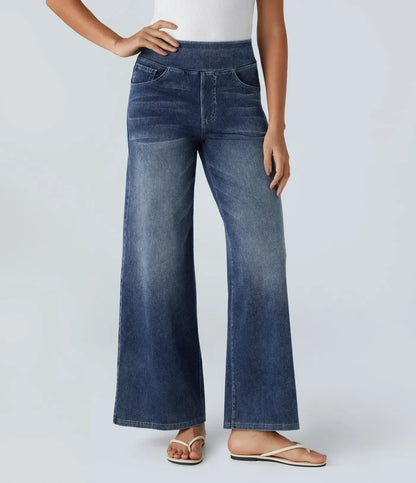 Women's Pants with High Waist and Elastic Waistband