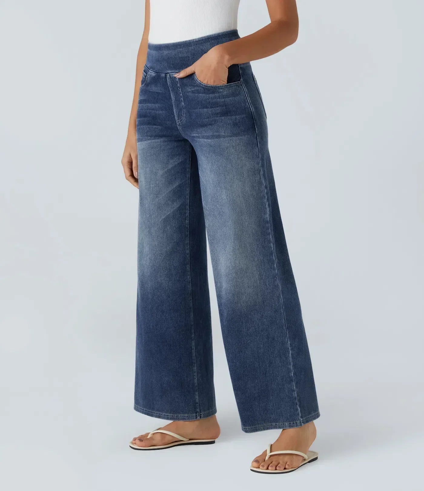 Women's Pants with High Waist and Elastic Waistband