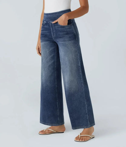 Women's Pants with High Waist and Elastic Waistband